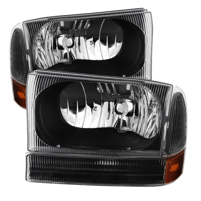 1999 - 2004 Ford F-450 Crystal Headlights + Bumper Lights - Black