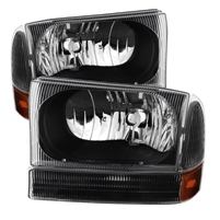 1999 - 2004 Ford F-550 Crystal Headlights + Bumper Lights - Black