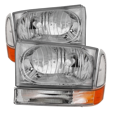 1999 - 2004 Ford F-350 Crystal Headlights + Bumper Lights - Chrome