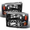 1999 - 2004 Ford F-350 1PC Crystal DRL Headlights - Black