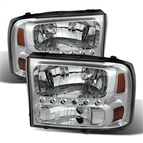 1999 - 2004 Ford F-550 1PC Crystal DRL Headlights - Chrome