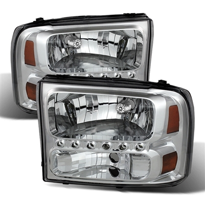 1999 - 2004 Ford F-550 1PC Crystal DRL Headlights - Chrome