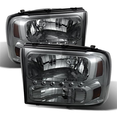 1999 - 2004 Ford F-550 1PC Crystal DRL Headlights - Smoke