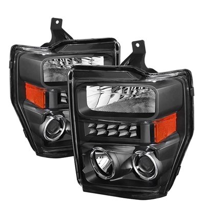2008 - 2010 Ford F-550 Projector LED Halo Headlights - Black
