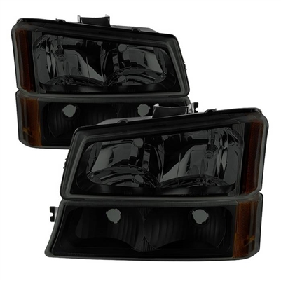 2003 - 2007 Chevy Silverado 3500 Crystal Headlights + Bumper Lights - Black/Smoke