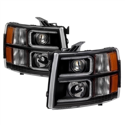 2007 - 2014 Chevy Silverado 3500HD Projector Light Tube Headlights - Black