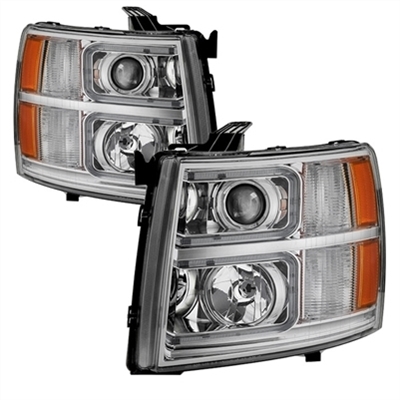 2007 - 2014 Chevy Silverado 3500HD Projector Light Tube Headlights - Chrome