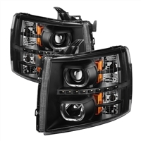 2007 - 2014 Chevy Silverado 3500HD Projector LED Halo Headlights - Black