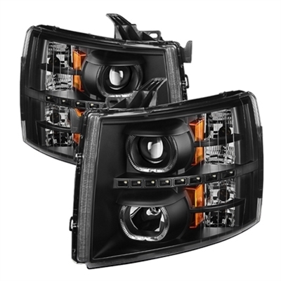 2007 - 2014 Chevy Silverado 3500HD Projector LED Halo Headlights - Black
