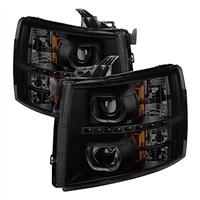 2007 - 2014 Chevy Silverado 3500HD Projector LED Halo Headlights - Black/Smoke