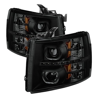 2007 - 2014 Chevy Silverado 3500HD Projector LED Halo Headlights - Black/Smoke