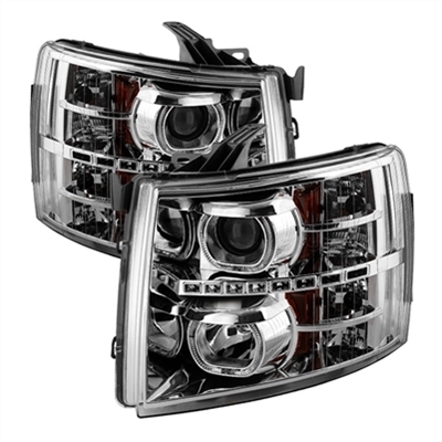 2007 - 2014 Chevy Silverado 3500HD Projector LED Halo Headlights - Chrome