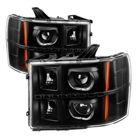 2007 - 2014 GMC Sierra 3500HD Projector LED Halo Headlights - Black