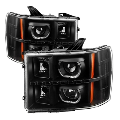 2007 - 2014 GMC Sierra 3500HD Projector LED Halo Headlights - Black