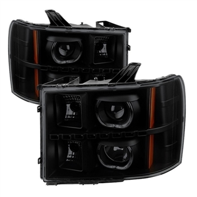 2007 - 2014 GMC Sierra 3500HD Projector LED Halo Headlights - Black/Smoke