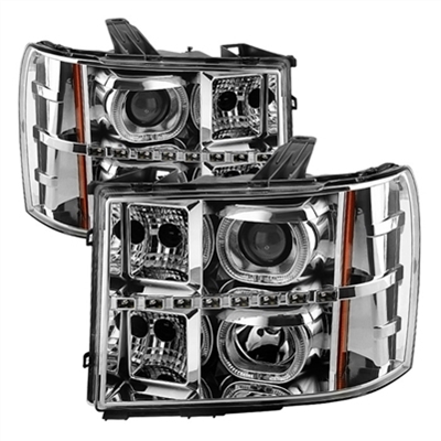 2007 - 2014 GMC Sierra 3500HD Projector LED Halo Headlights - Chrome
