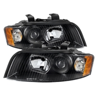 2002 - 2005 Audi A4 4Dr (Halogen Model) Crystal Headlights - Black