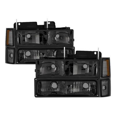 1994 - 1998 Chevy Suburban Crystal Headlights + Corner + Parking Lights (8PC Set) - Smoke