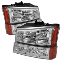 2003 - 2007 Chevy Silverado Crystal Headlights + Bumper Lights - Chrome