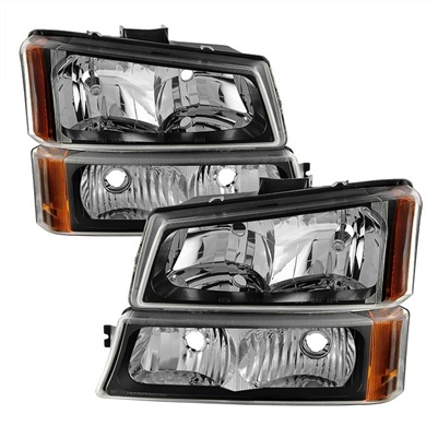 2003 - 2007 Chevy Silverado HD Crystal Headlights + Bumper Lights - Black