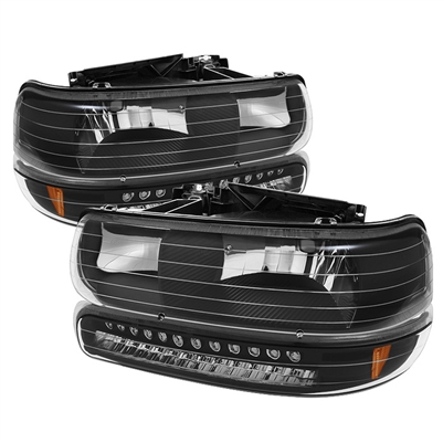 2000 - 2006 Chevy Suburban Crystal Headlights + LED Bumper Lights - Black