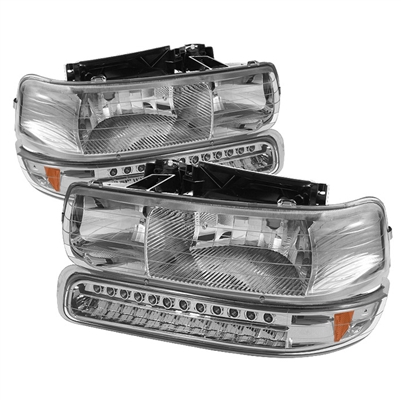2000 - 2006 Chevy Tahoe Crystal Headlights + LED Bumper Lights - Chrome