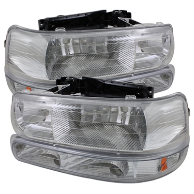 1999 - 2002 Chevy Silverado Crystal Headlights + Bumper Lights - Chrome