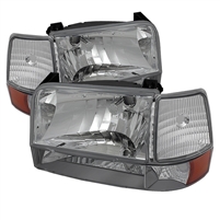 1992 - 1996 Ford F-150 Crystal Headlights + Corner + Bumper Lights (6PC Set) - Chrome