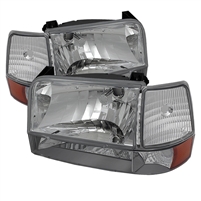 1992 - 1996 Ford Bronco Crystal Headlights + Corner + Bumper Lights (6PC Set) - Chrome