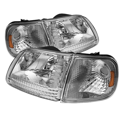 1997 - 2002 Ford Expedition Crystal Headlights + Corner Lights - Chrome