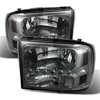 1999 - 2004 Ford Super Duty 1PC Crystal DRL Headlights - Smoke