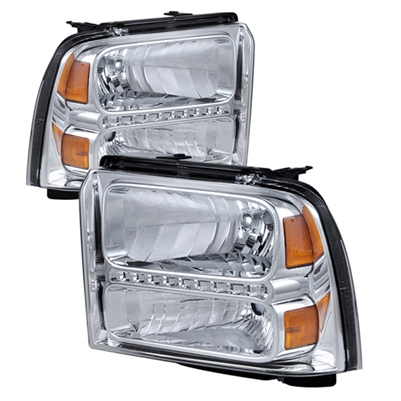 2005 - 2007 Ford Super Duty Crystal DRL Headlights - Chrome