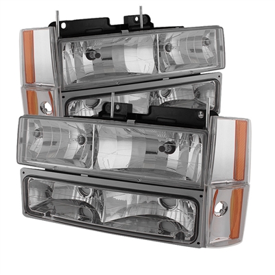 1988 - 1991 Chevy Suburban Crystal Headlights + Corner + Bumper Lights - Chrome