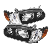 2001 - 2002 Toyota Corolla Crystal Headlights + Amber Corner Lights - Black