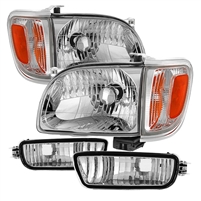 2001 - 2004 Toyota Tacoma Crystal Headlights + Amber Corner + Side Marker Lights (6PC Set) - Chrome