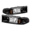 1991 - 1996 Chevy Caprice Crystal DRL 1PC Headlights - Black