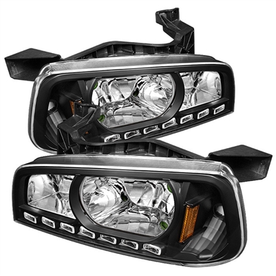2006 - 2010 Dodge Charger Crystal DRL 1PC Headlights - Black
