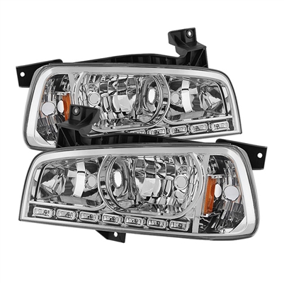 2006 - 2010 Dodge Charger Crystal DRL 1PC Headlights - Chrome