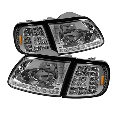 1997 - 2002 Ford Expedition Crystal DRL Headlights + LED Corner Lights - Chrome