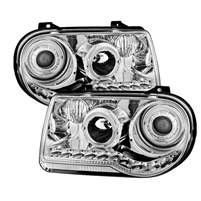 2005 - 2010 Chrysler 300C Projector LED Halo Headlights - Chrome