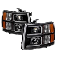2007 - 2013 Chevy Silverado Projector Light Tube Headlights - Black