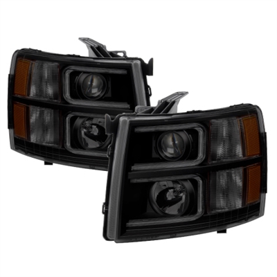2007 - 2013 Chevy Silverado Projector Light Tube Headlights - Black/Smoke