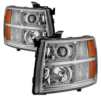 2007 - 2013 Chevy Silverado Projector Light Tube Headlights - Chrome