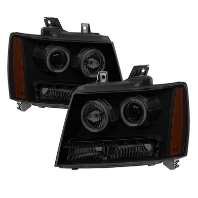 2007 - 2014 Chevy Suburban Projector LED Halo Headlights - Black/Smoke