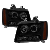 2007 - 2014 Chevy Tahoe Projector LED Halo Headlights - Black/Smoke