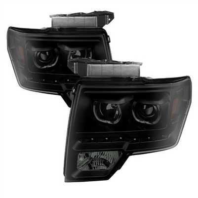 2009 - 2014 Ford F-150 Projector LED Halo Headlights - Black/Smoke
