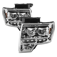 2009 - 2014 Ford F-150 Projector LED Halo Headlights - Chrome