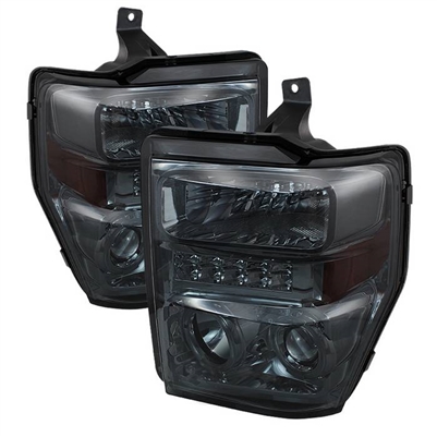 2008 - 2010 Ford Super Duty Projector LED Halo Headlights - Smoke