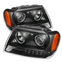 1999 - 2004 Jeep Grand Cherokee Projector LED Halo Headlights - Black