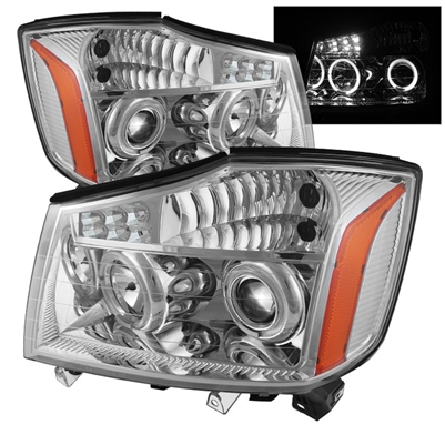 2004 - 2014 Nissan Titan Projector LED Halo Headlights - Chrome